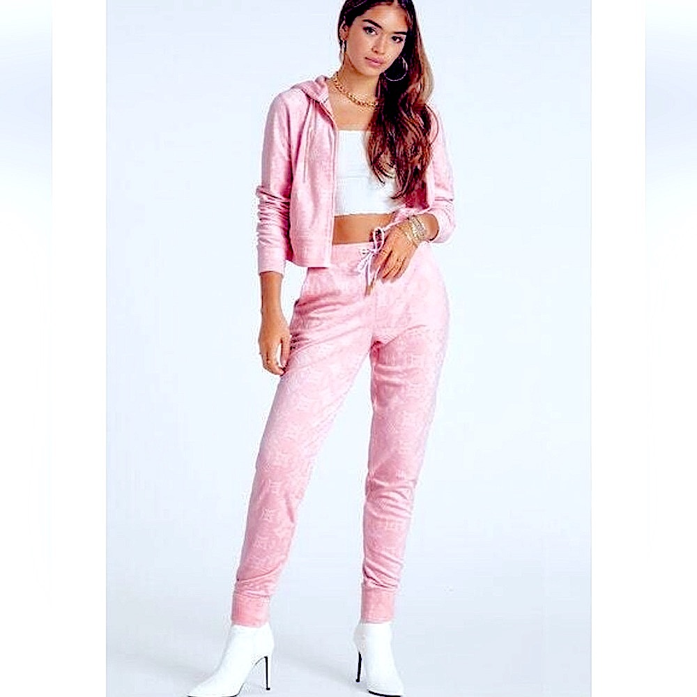 Juicy Couture Whisper Pink Embossed Velour Pants
